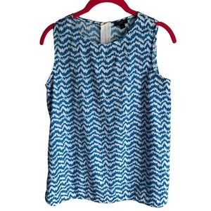 ANN‎ TAYLOR Petites Turquoise Blue Chevron Sleeveless Ladies  Blouse, 4P